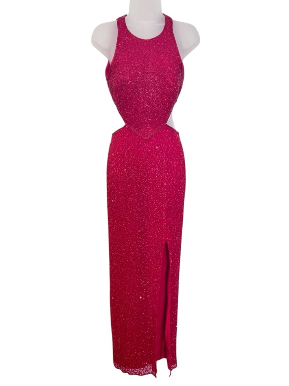 Vintage Andretta Donatello Silk Red Beaded Cutout Evening Long Gown Dress XS